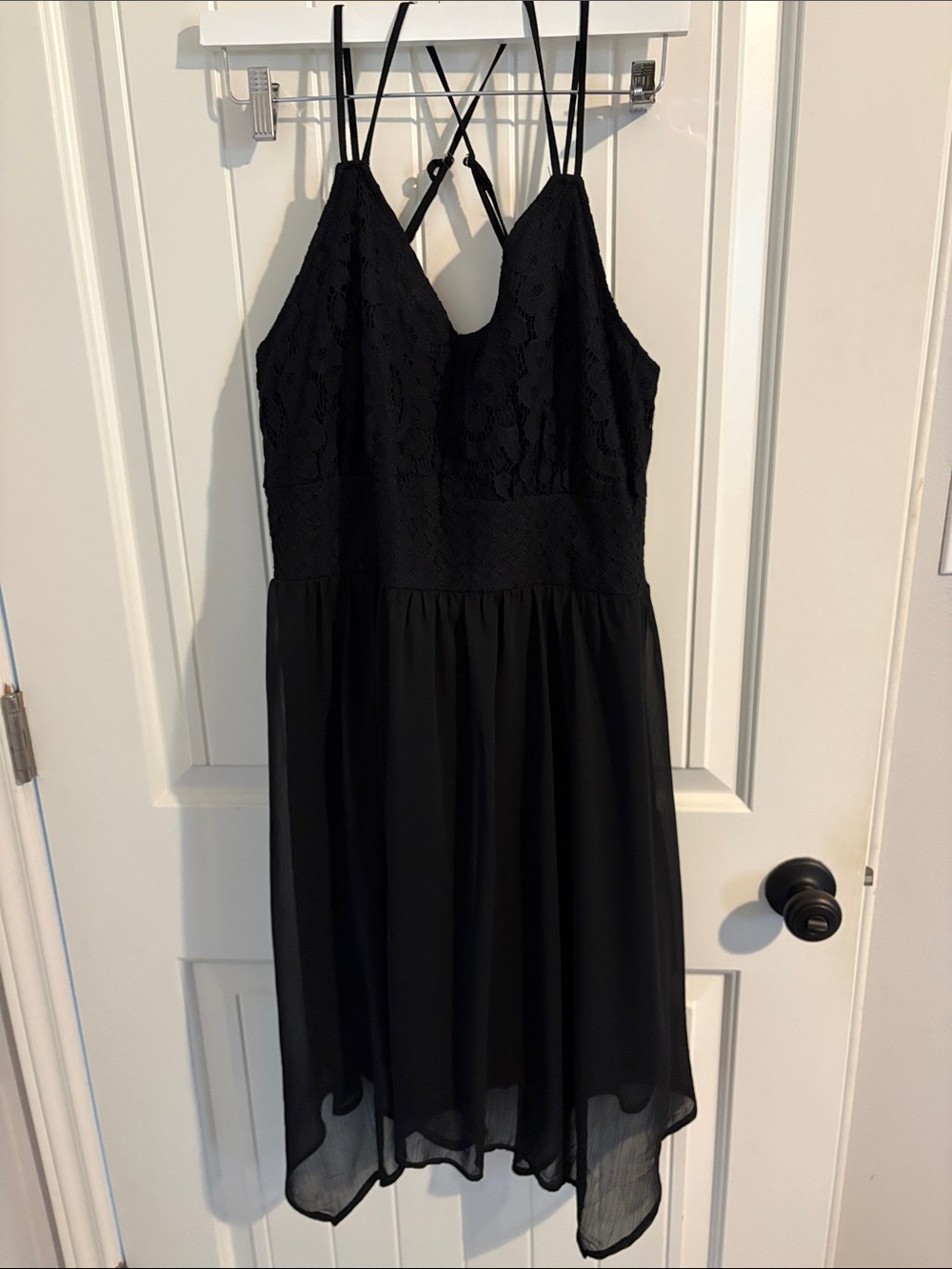 Maurices Black Lace Bodice Crisscross Strap Mini Dress